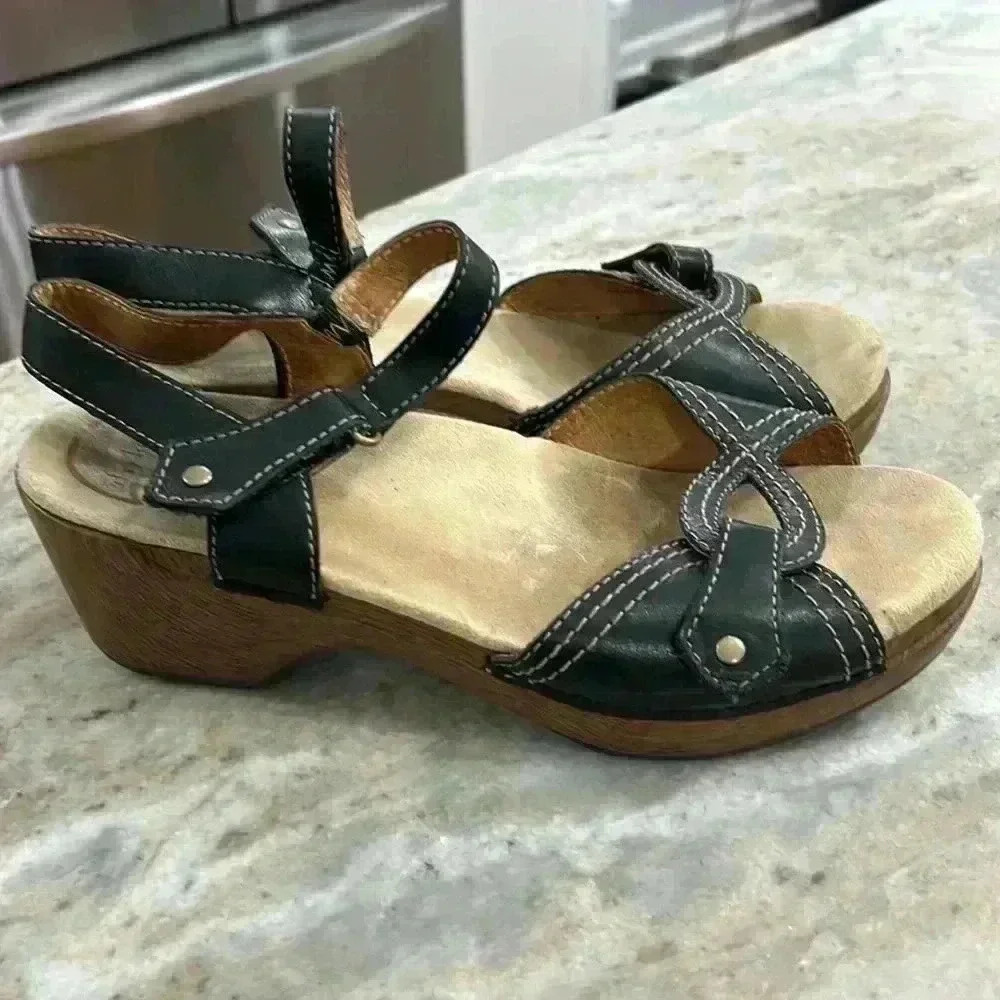 Dansko Sandals Sara Womens EU 40 Black Leather Hook and Loop Straps Open Toe - Picture 3 of 15